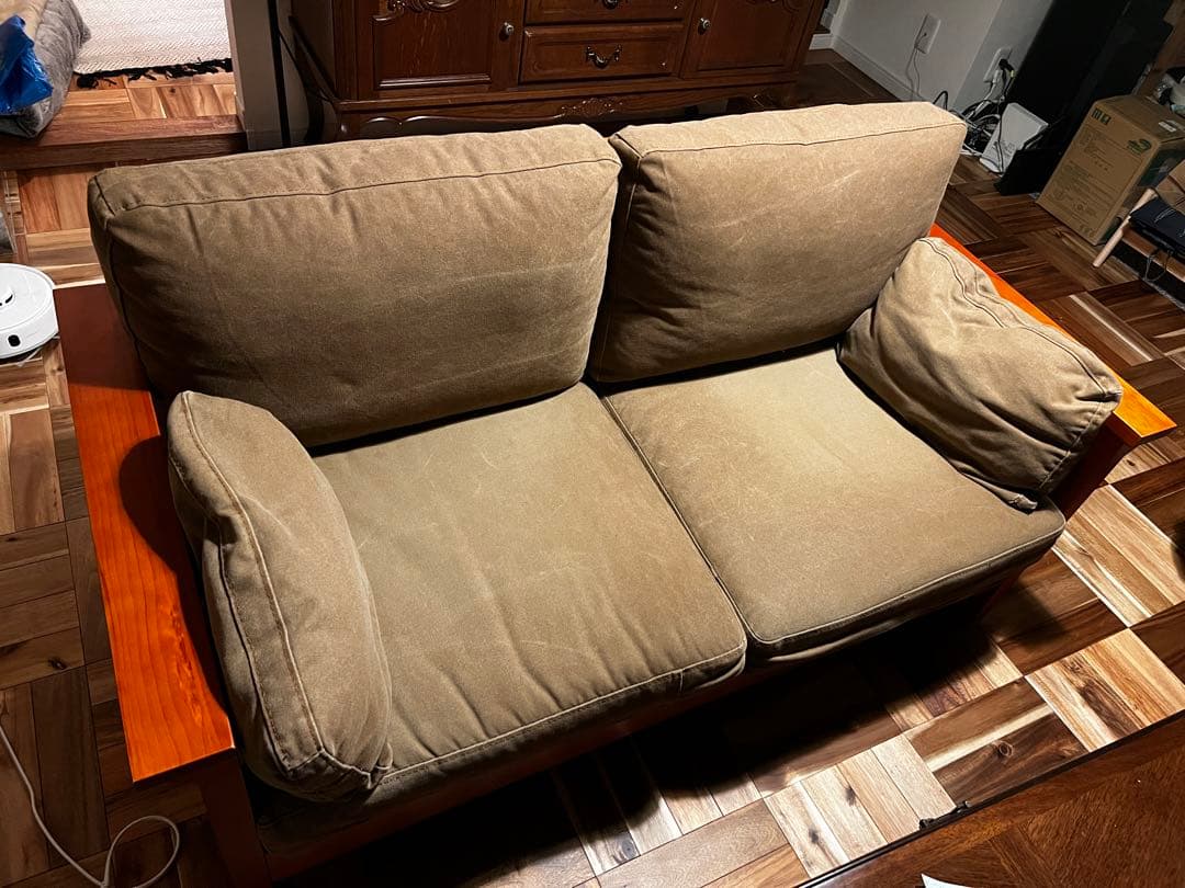ブラウンファブリック2人掛けソファ