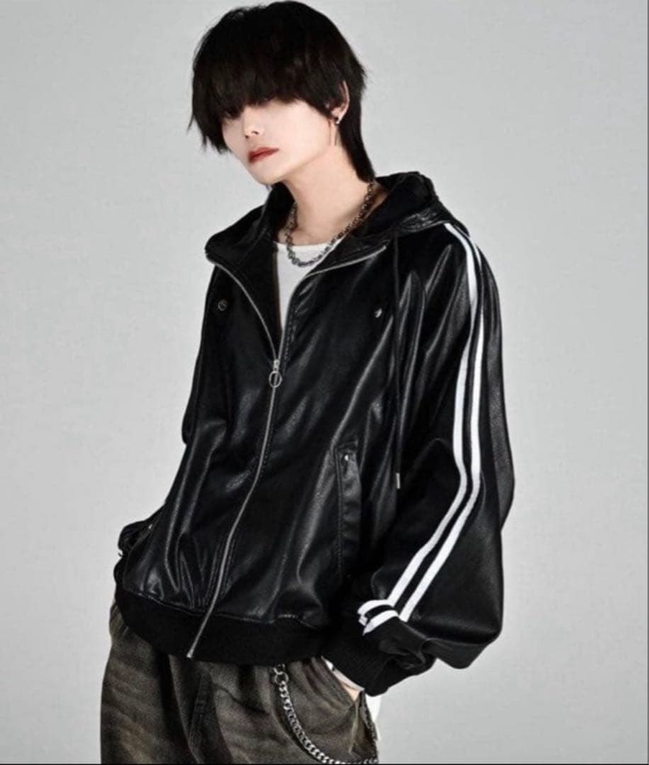 ADRER ラインスリーブトラックジップ パーカー レザー合皮ジャケット line sleeve track zip parker jacket / ラインスリーブトラックジップ