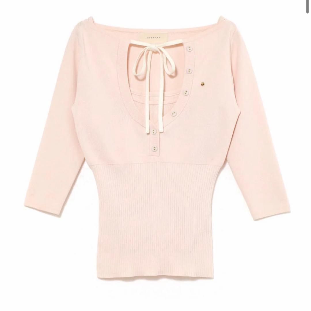 トップス andmary Hein ribbon knit tops pink