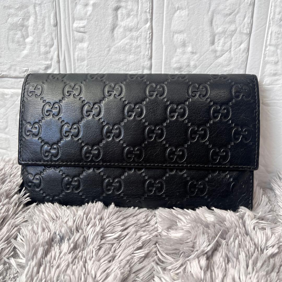 美品✨GUCCI シマ　三つ折り　長財布　ブラック　メンズ　GG柄 グッチシマ グッチ財布 GUCCI 長財布 レディース マイクログッチシマ