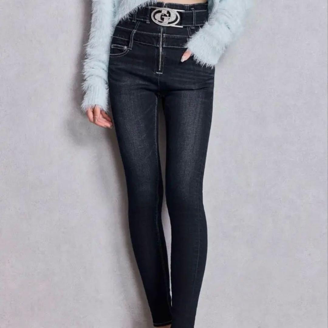 GYDA スキニーデニム 試着のみタグ付き♡Sサイズ完売 ミドルウエストSIDE RIPPEDスキニーデニムパンツ[品番：MKSW0056279