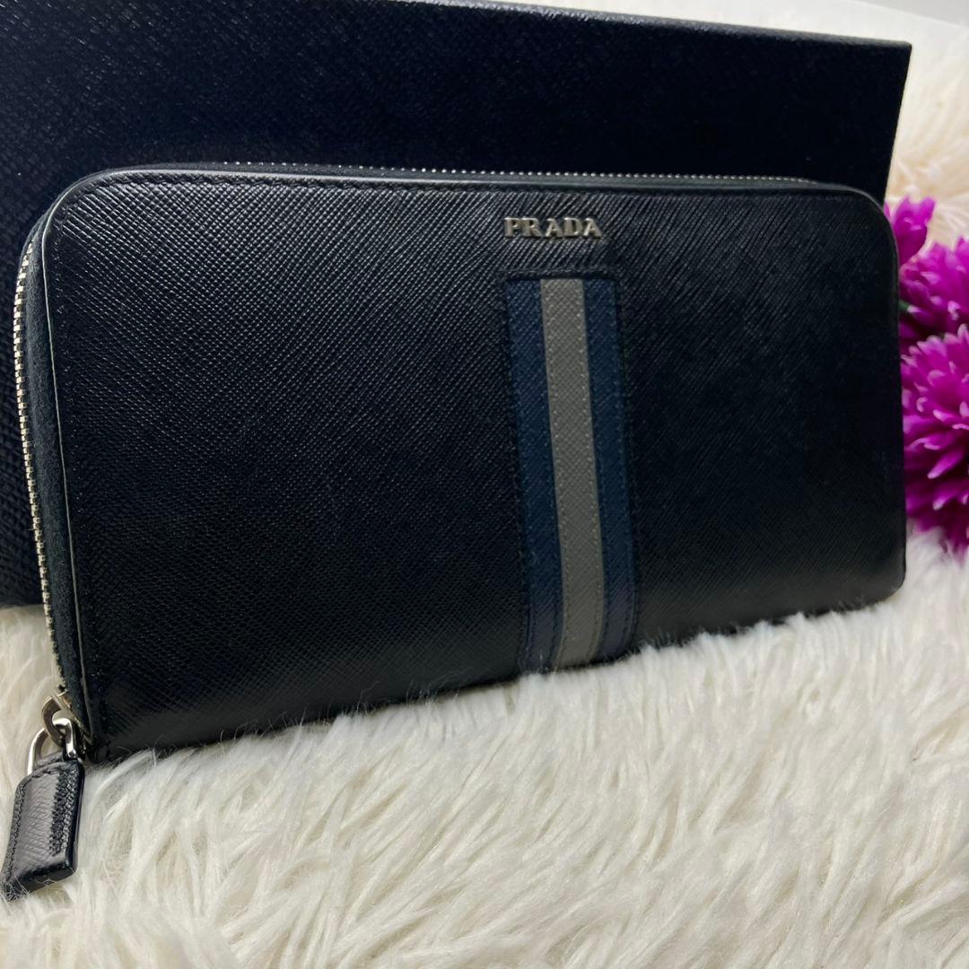 極美✨PRADA 財布 長財布サフィアーノ ラウンドファスナー ブラック プラダ