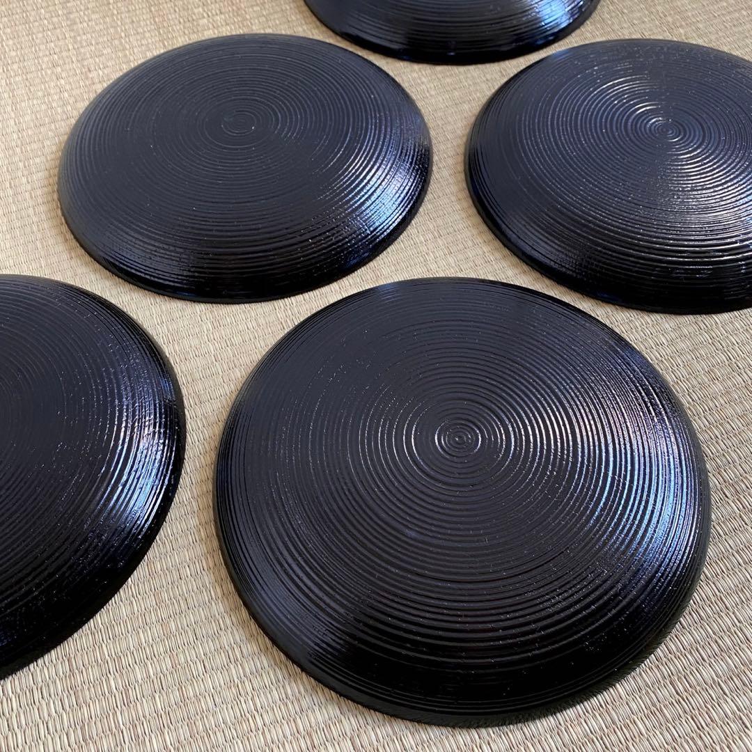 美品 輪島塗 【筋入銘々皿 5客組】菓子皿 千筋 天然木