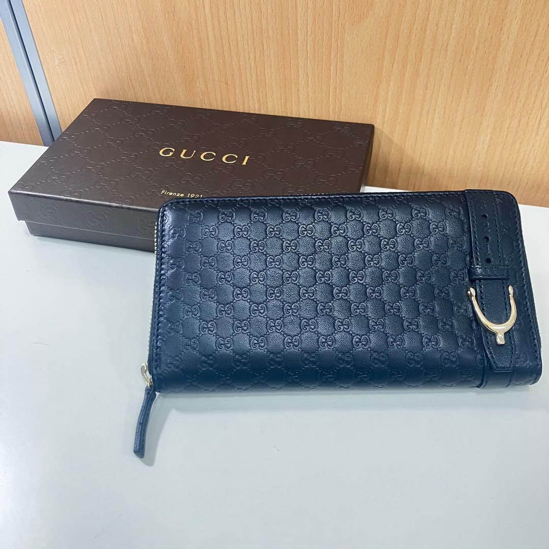 【美品】GUCCI グッチ 長財布 GG柄 ブラックラウンドファスナー