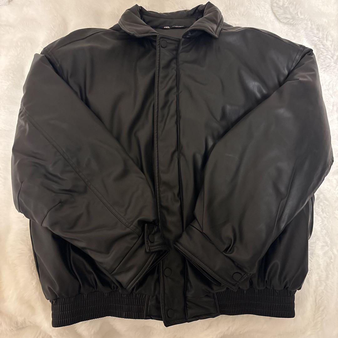 ZARA フェイクレザー ボンバージャケット XL 黒 光沢 Y2K
