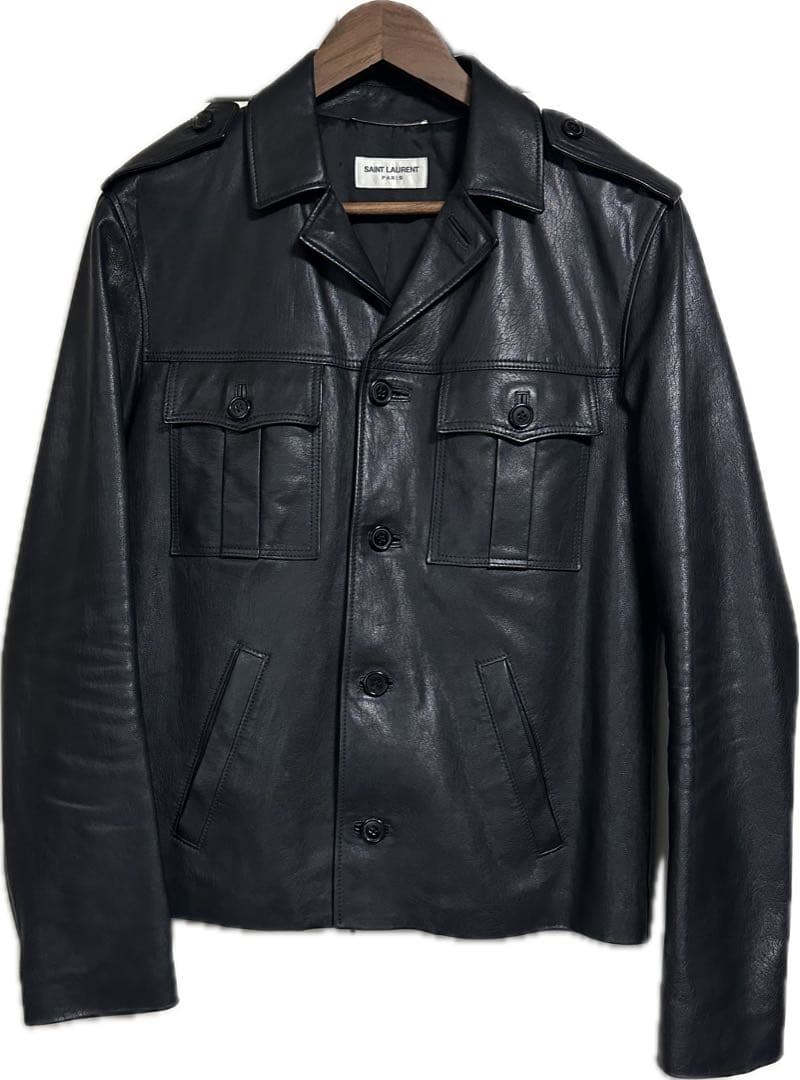 SAINT LAURENT PARIS ミリタリーレザージャケット 46