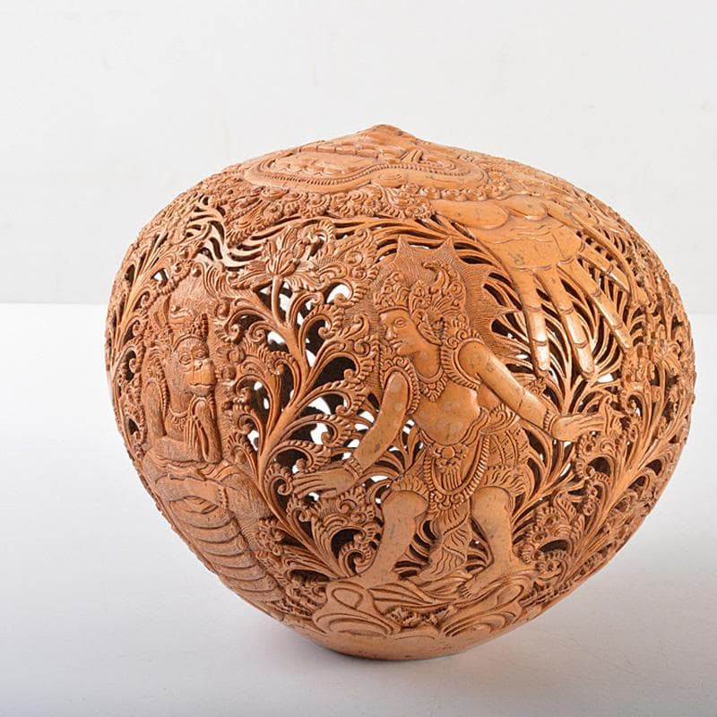 仏教美術　椰子の実彫刻　神獣透　ランプシェード　C　R7318