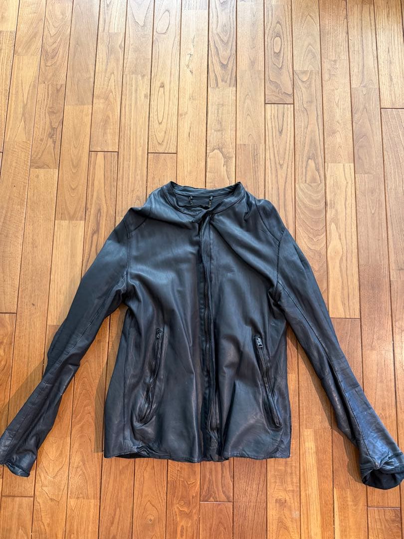 希少_ sisii レザージャケット ノーカラー ブラック 本革 M相当
