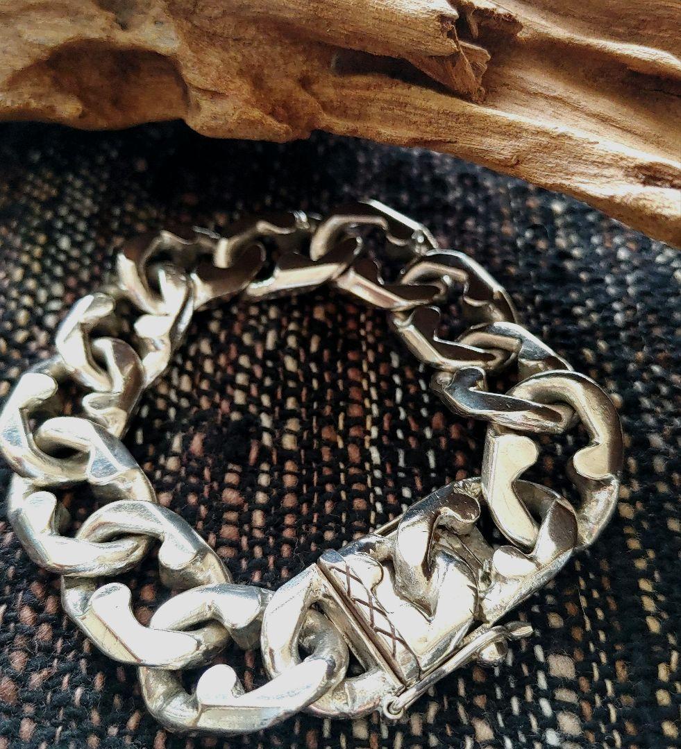 silver925 　太め　シルバー チェーンブレスレット　ボックス留め シルバー925 ボックスチェーン ブレスレット ベネチアンチェーン