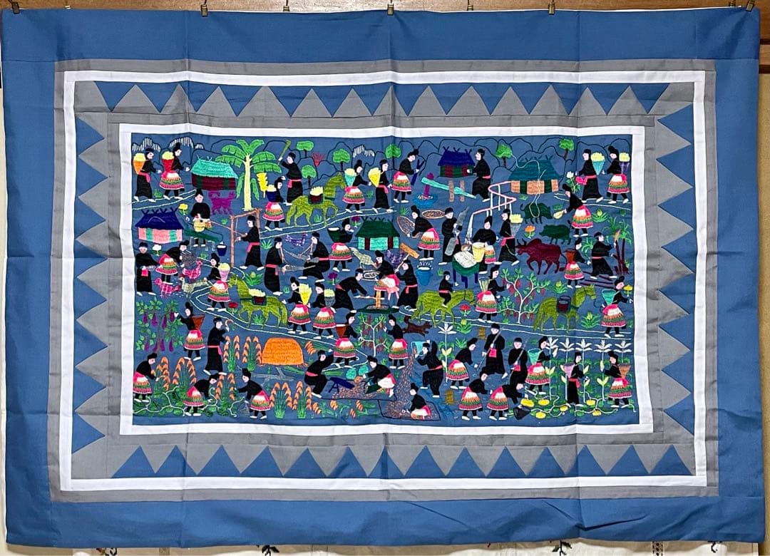 ラオス モン族 刺繍 壁掛け タペストリー 9