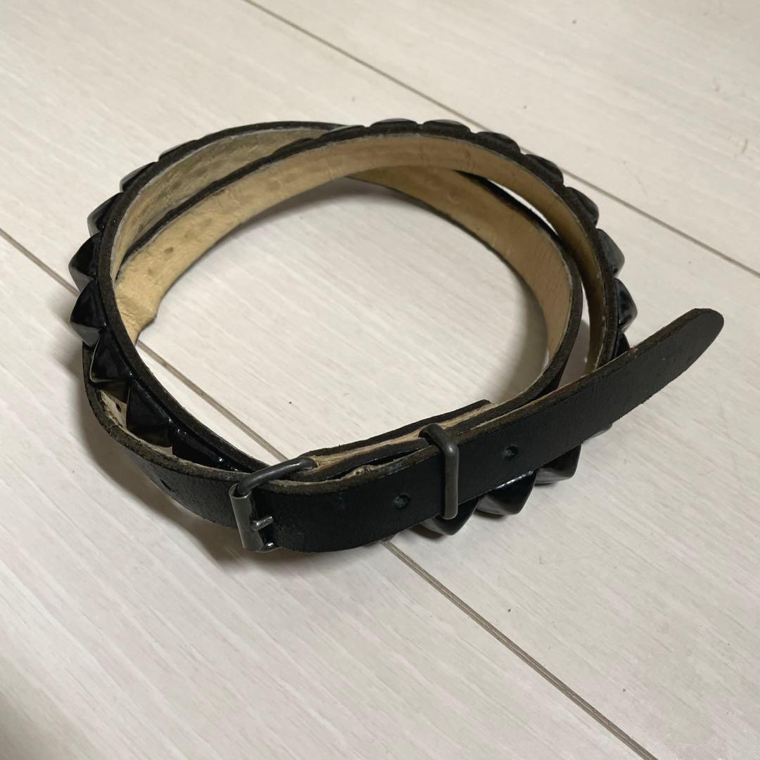 WENDY'S スタッズブラックレザーベルト 中古・古着通販】Wendy's (ウェンディーズ) 2連スタッズレザーベルト