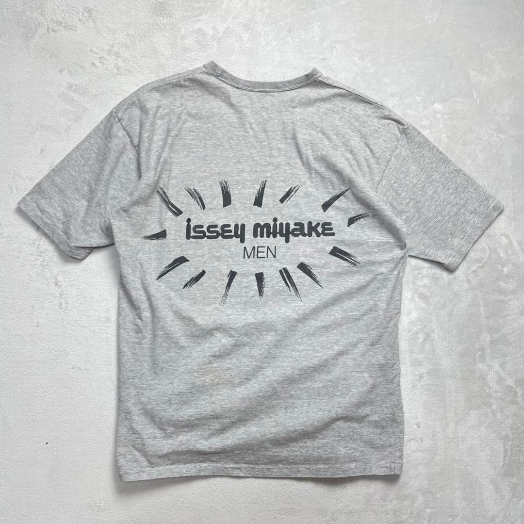 80s イッセイミヤケ メン 筆タグ tシャツ ロゴプリント ヘザーグレー