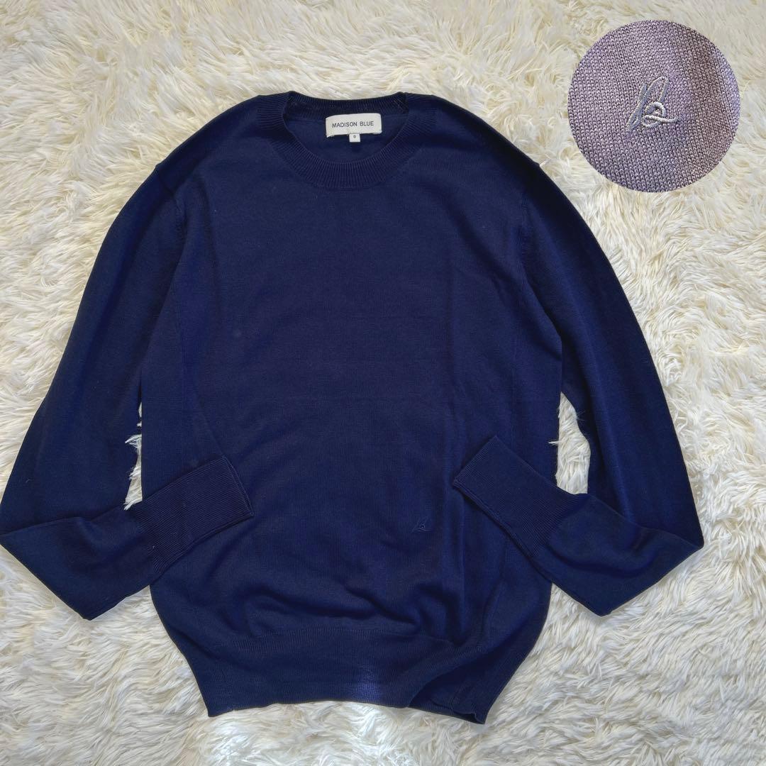 ✨美品✨マディソンブルー カシミヤシルク クルーネックニット ロゴ刺繍