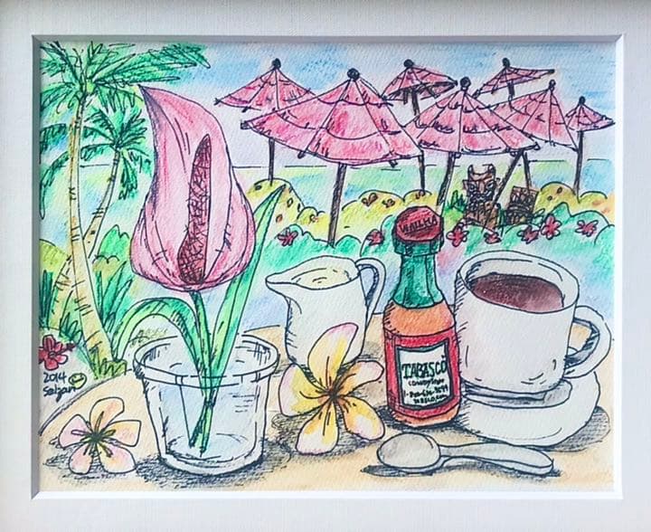 ワイキキで朝食を(^-^)スケッチ原画