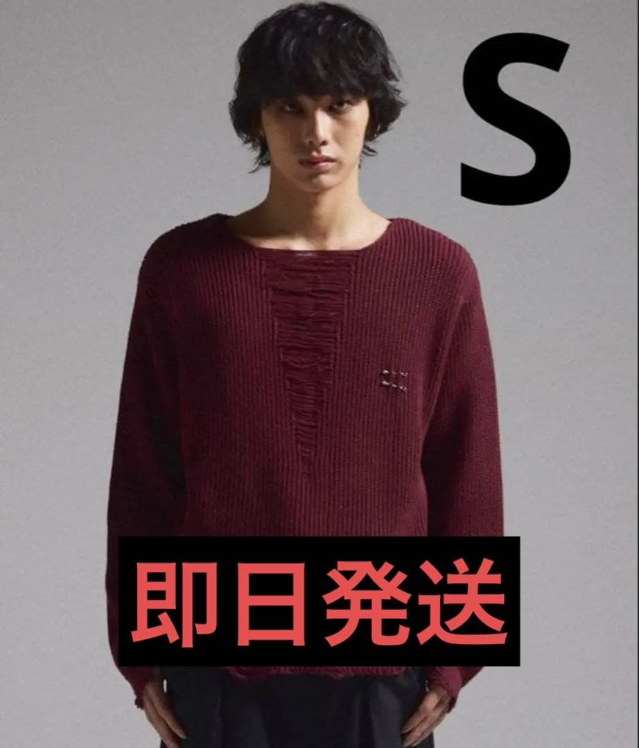 【GRANCY】ピアスダメージニット レッド s