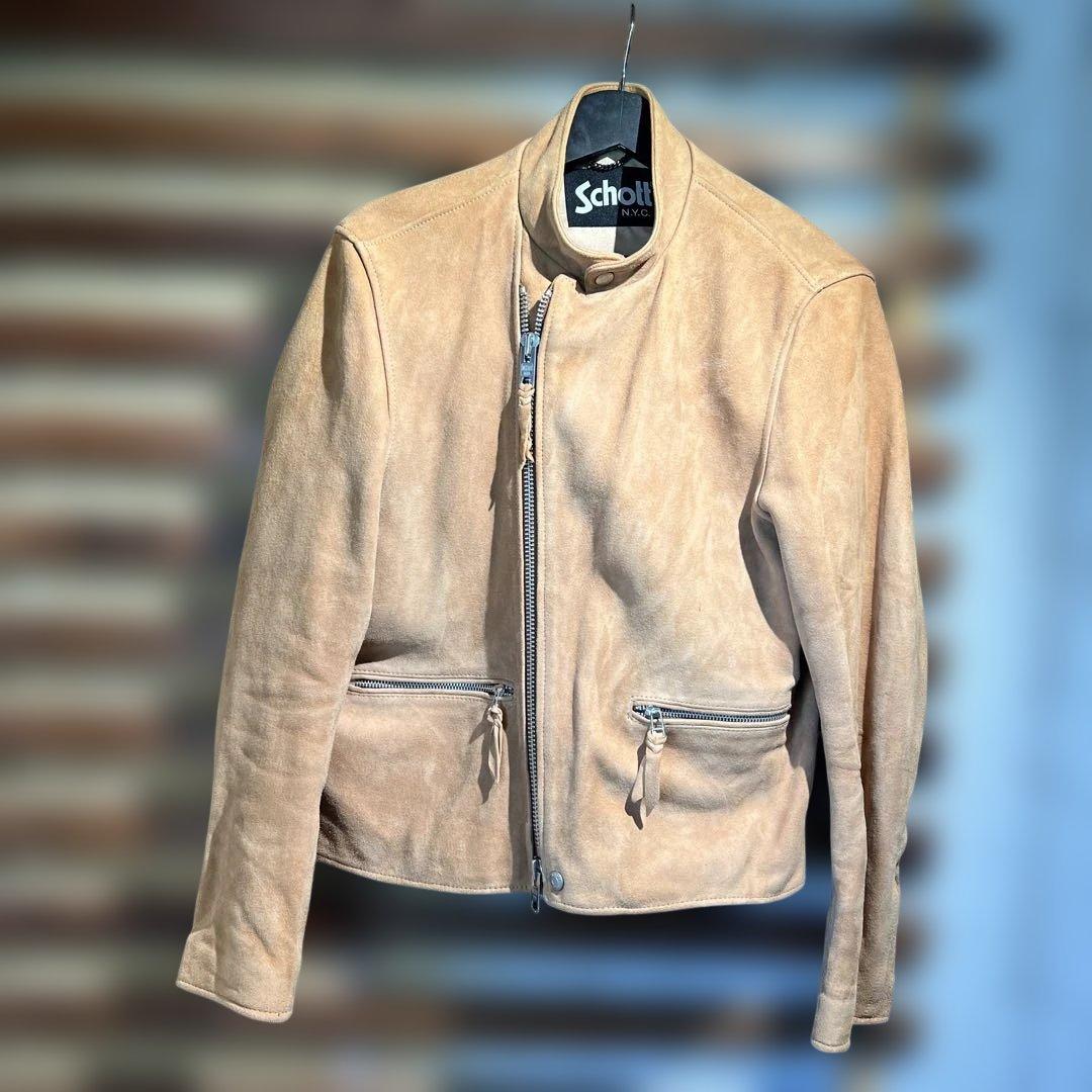 Schott ベージュ スエード シングルライダース　美品