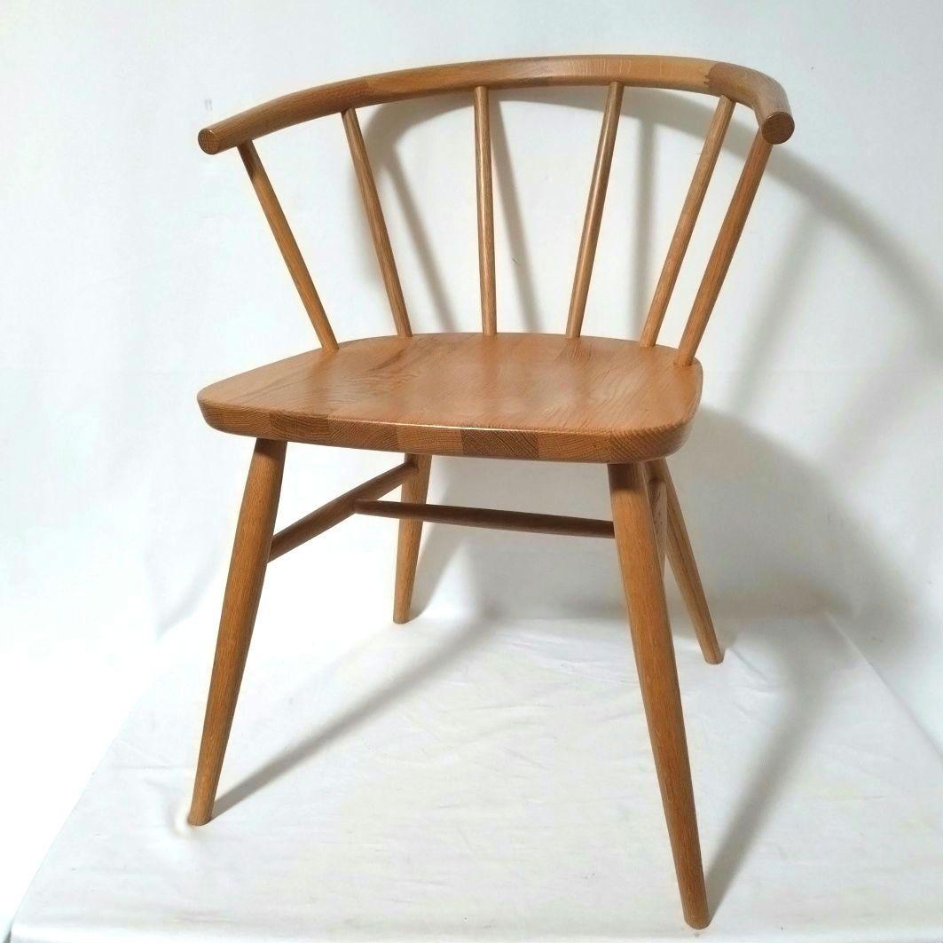 美品　無印良品　アームチェア ②　ダイニングチェア　オーク材　丸脚　送料無料 無印良品（MUJI） オーク無垢材 ダイニングチェア 2脚セット 北欧