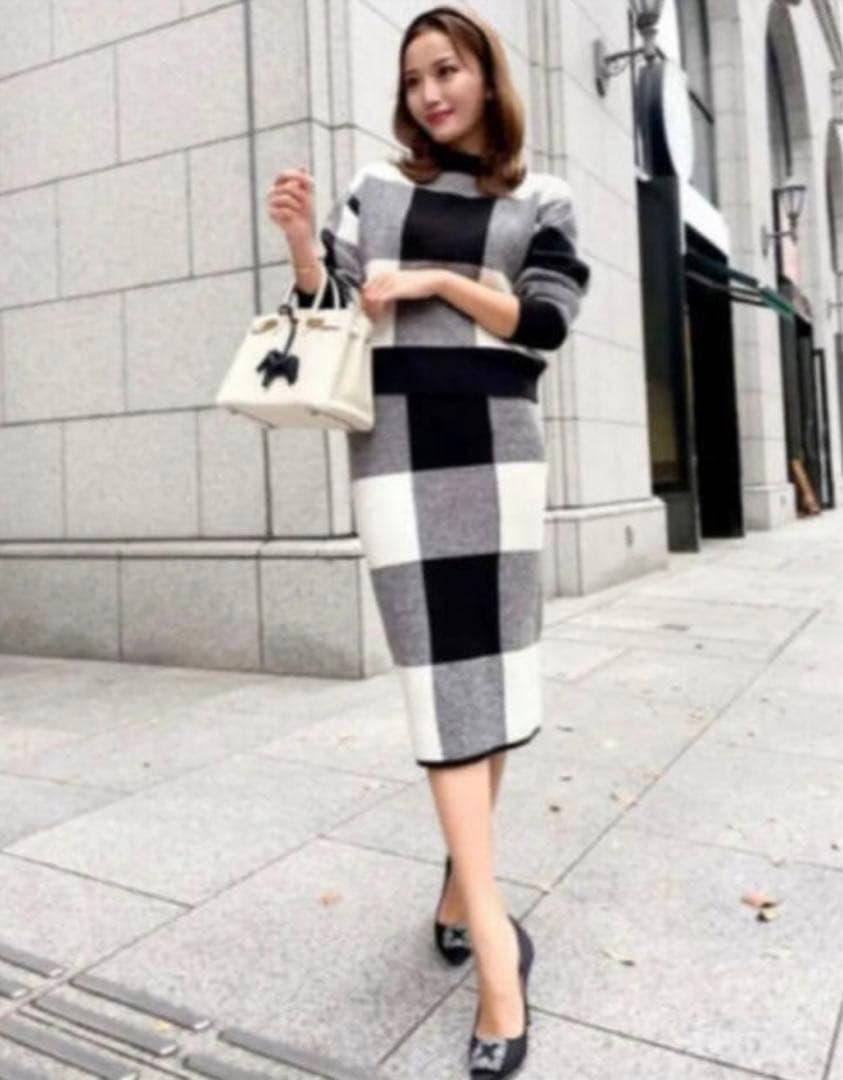 新品・タグ付】シェリエ ブロックチェックニットスカート sheller