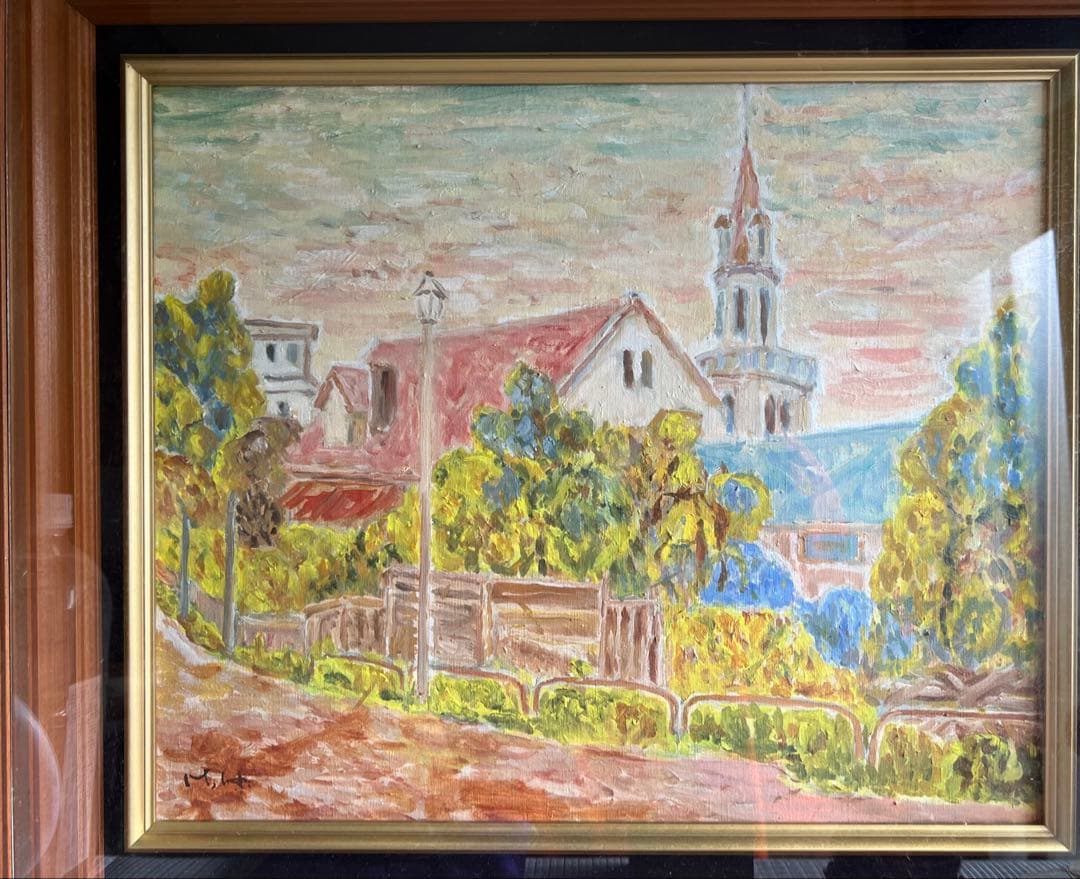 橋本画伯、教会と自然の風景沼津市のコミュニティセンターに大きな画伯の絵が有ります