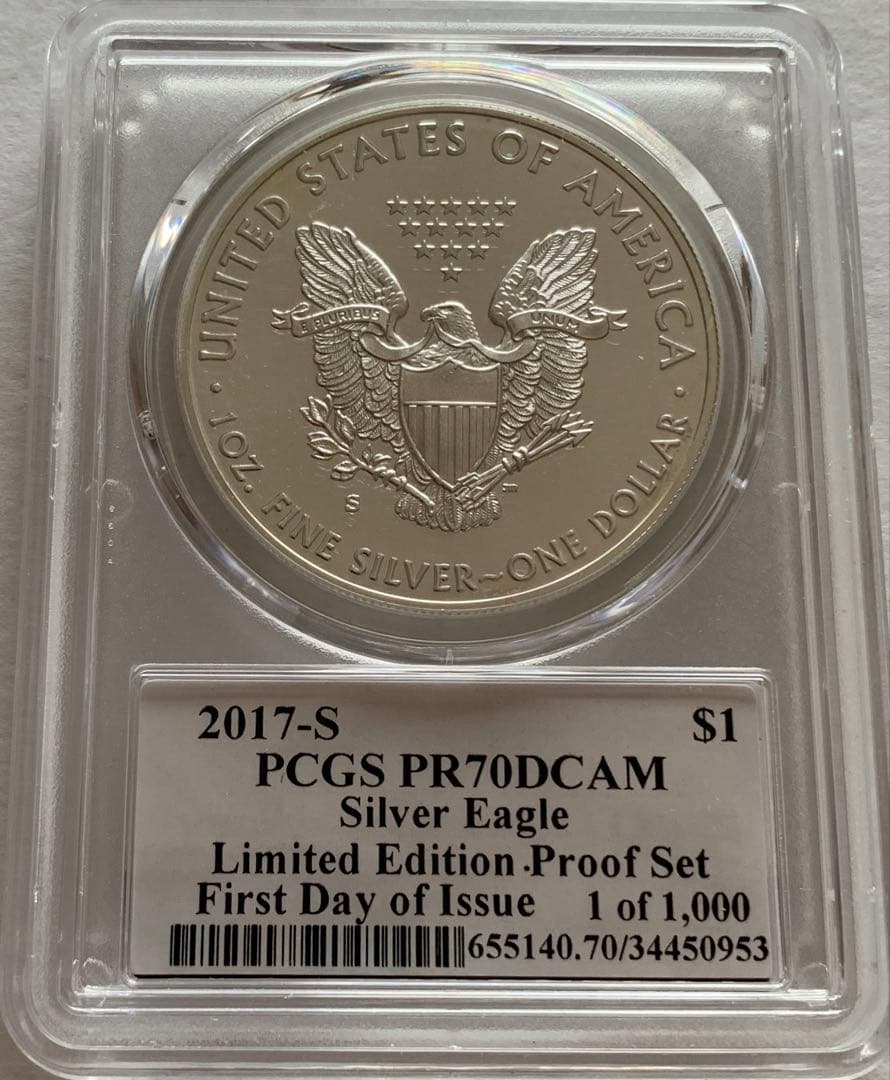 アメリカ　＄1　イーグル銀貨　２０１７年　PCGS PR70DCAM 2017-W American Silver Eagle Proof - PCGS PR70 DCAM