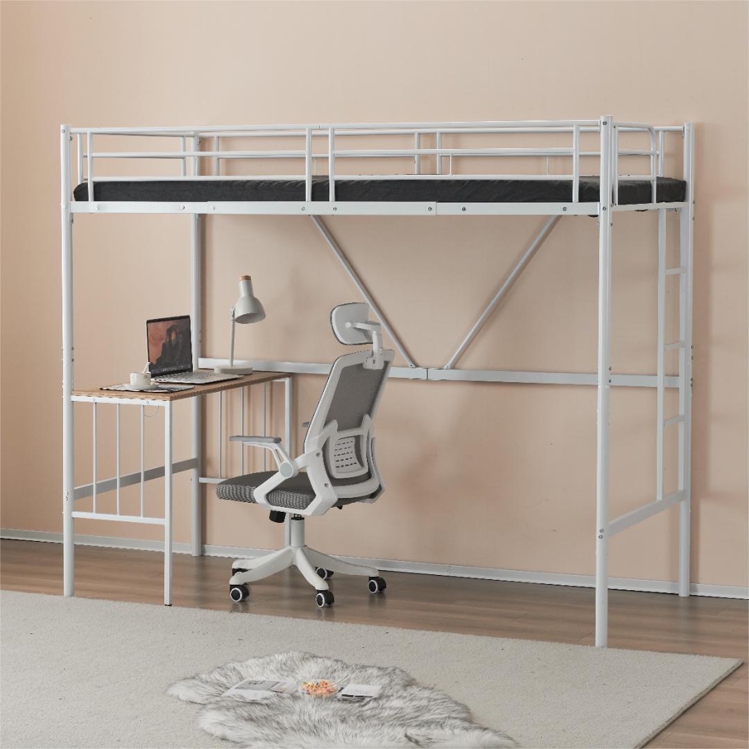 かほく！ロフトベッド パイプベッド シングル 木 収納 北欧風　ホワイト