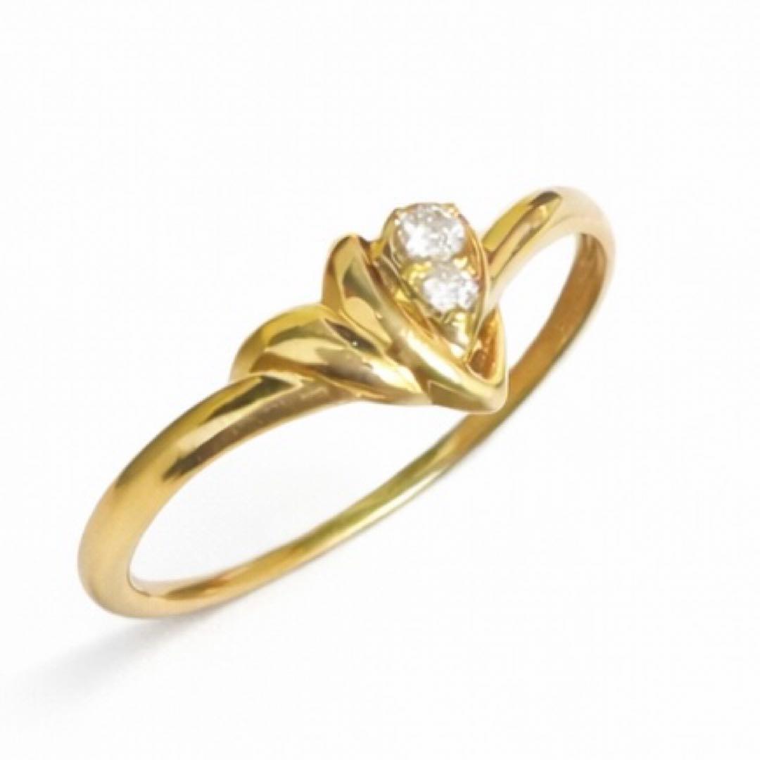 K18 ハートモチーフリング ダイヤ0.03ct 11号 1.14g 18金