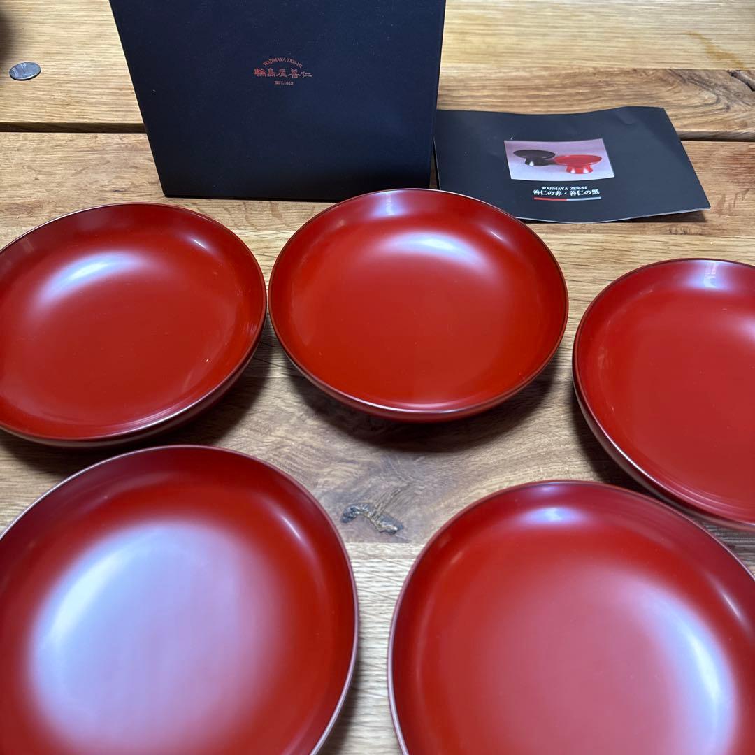 輪島屋　善仁　銘々皿　小皿　５枚　未使用 輪島塗 図替 草花蒔絵 菓子皿 銘々皿 五枚組 共箱 | (有)新原美術