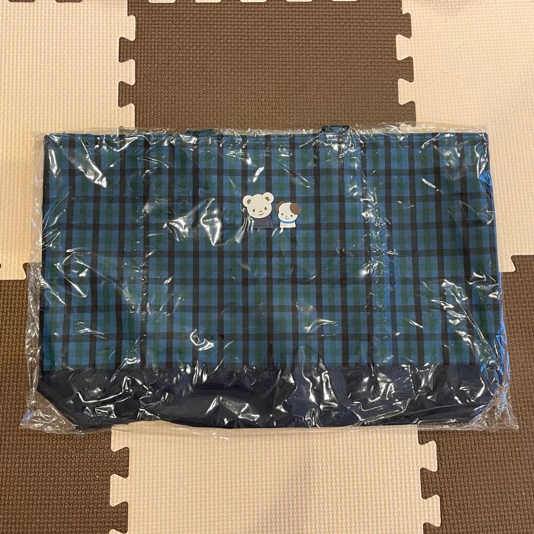 【新品】ファミリア　familiar レッスンバッグ　青チェック トートバッグ