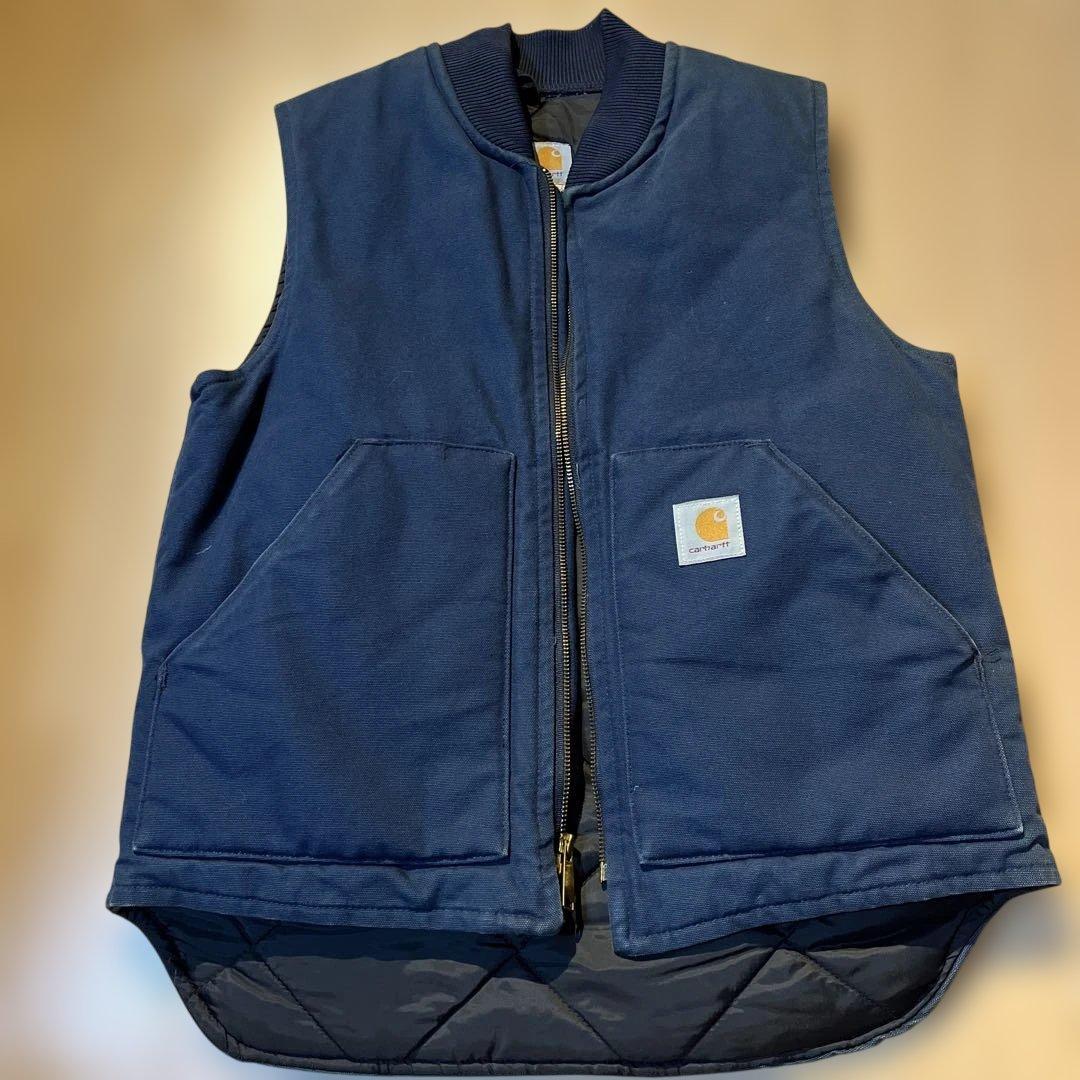 Carhartt ネイビー ダック stussy 90s 腰ゴム NAVY 古着 90s USA製 Carhartt ネイビー ダック 防寒 パデット アクティブ