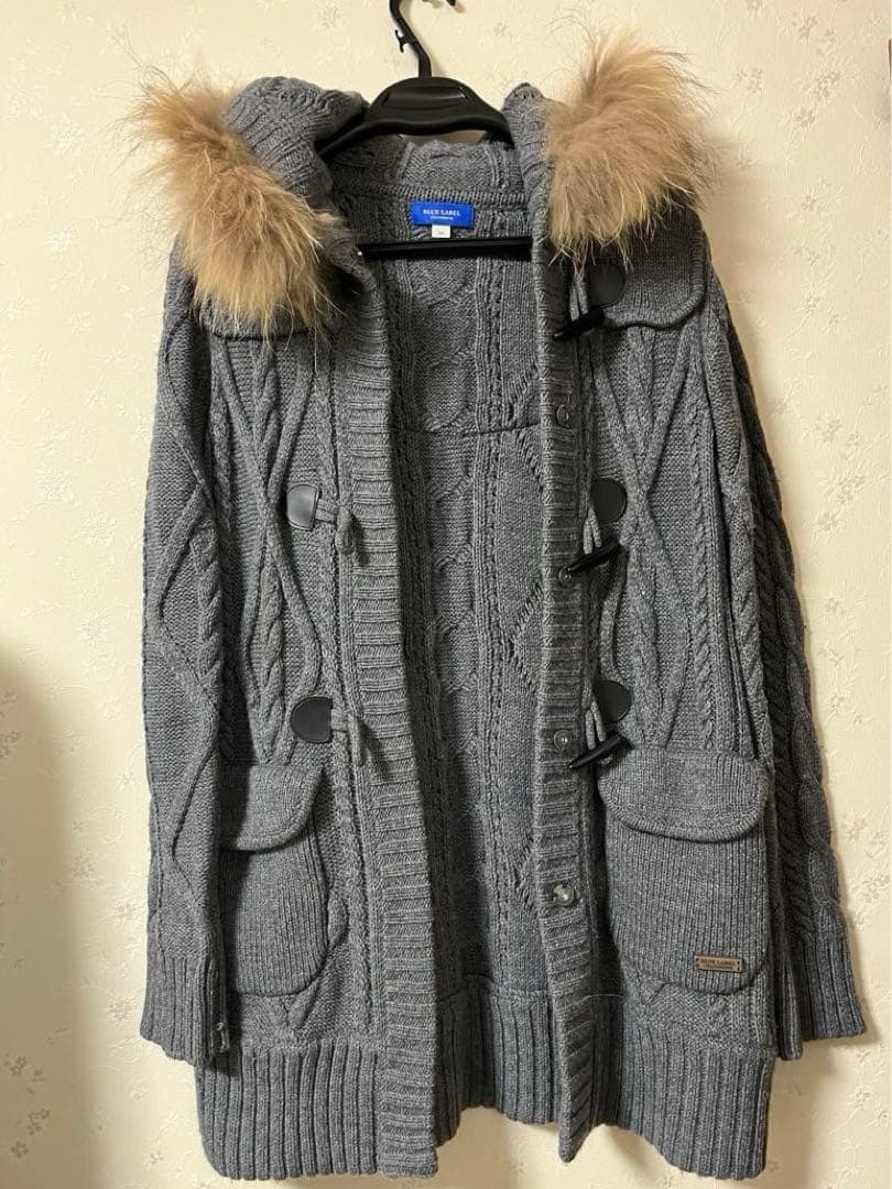 美品】バーバリーブルーレーベル☆ニットロングコート☆ダッフル☆ファー付