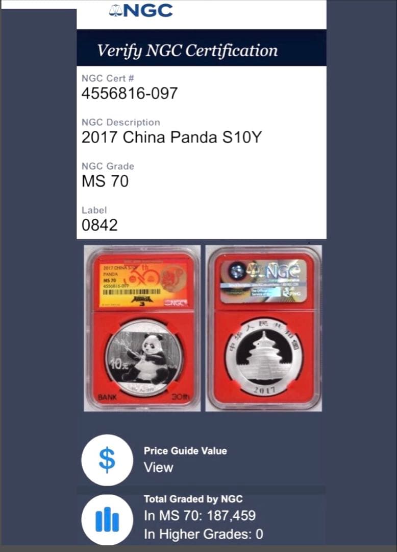中国 パンダ銀貨 10元コイン 2017年 NGC MS70 カンフーパンダ3 - メルカリ