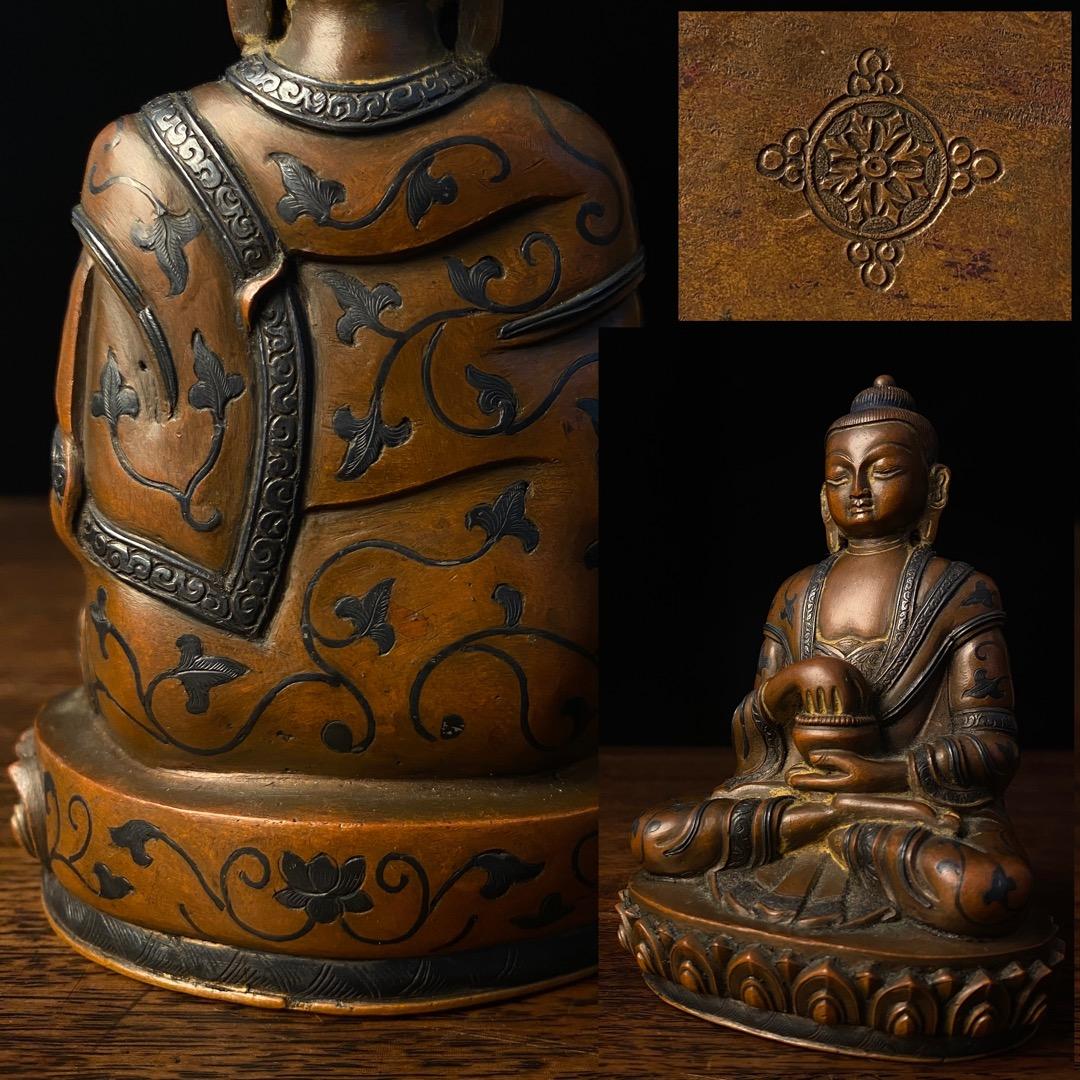 清 銀象嵌銅仏像