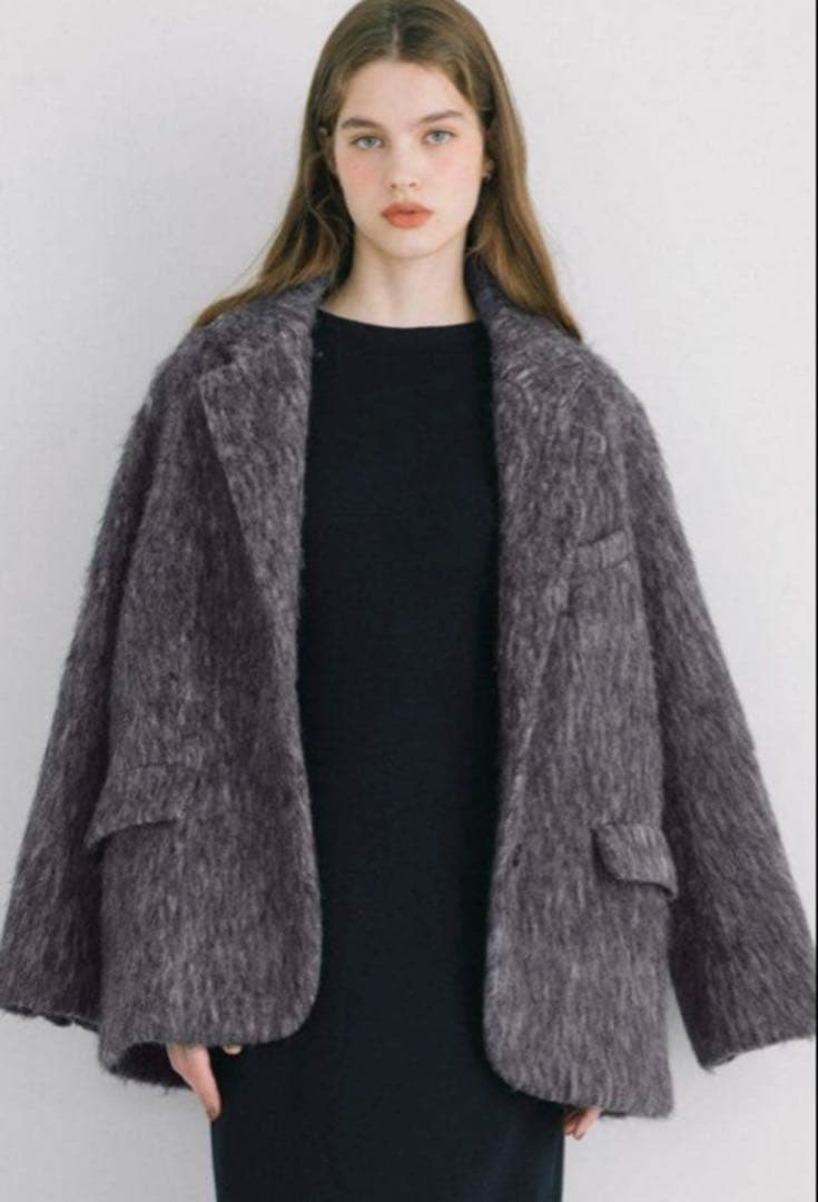 BASEMENT onlineモヘアシャギージャケットコート　グレー