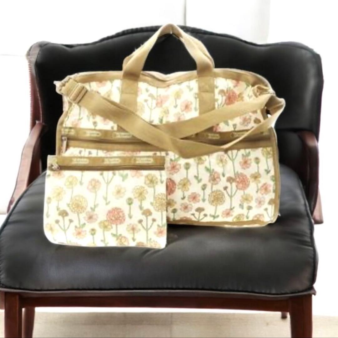 ✨美品✨レスポートサック　ボストンバッグ　ポーチ　花柄　鍵付き　2way