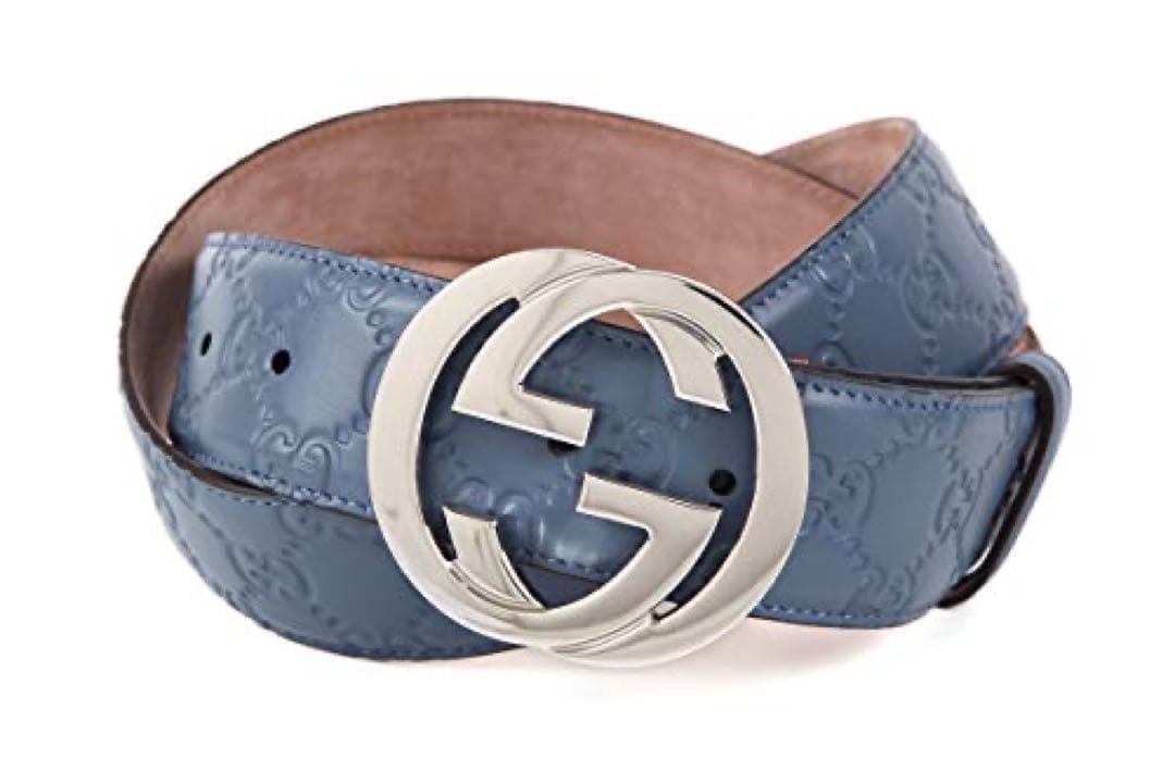 GUCCI ブルーレザー ベルト Gロゴ