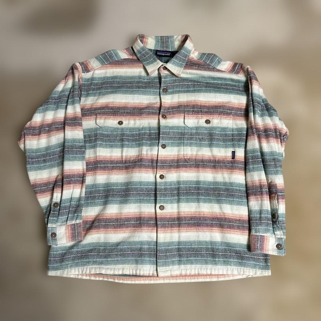 パタゴニア　ストライプ フランネルネルシャツ　サイズL ポルトガル製
