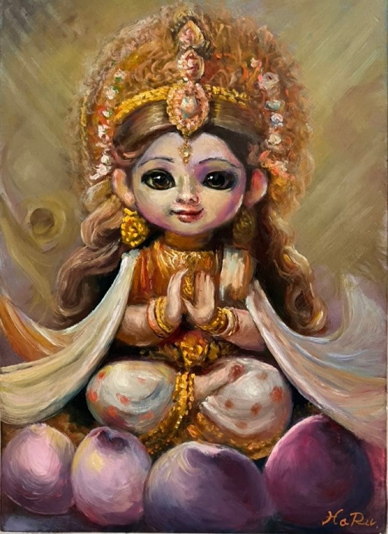 ☆ HaRu 弁財天 神様 1点物 真作 原画 絵画 油絵 ♪ F4