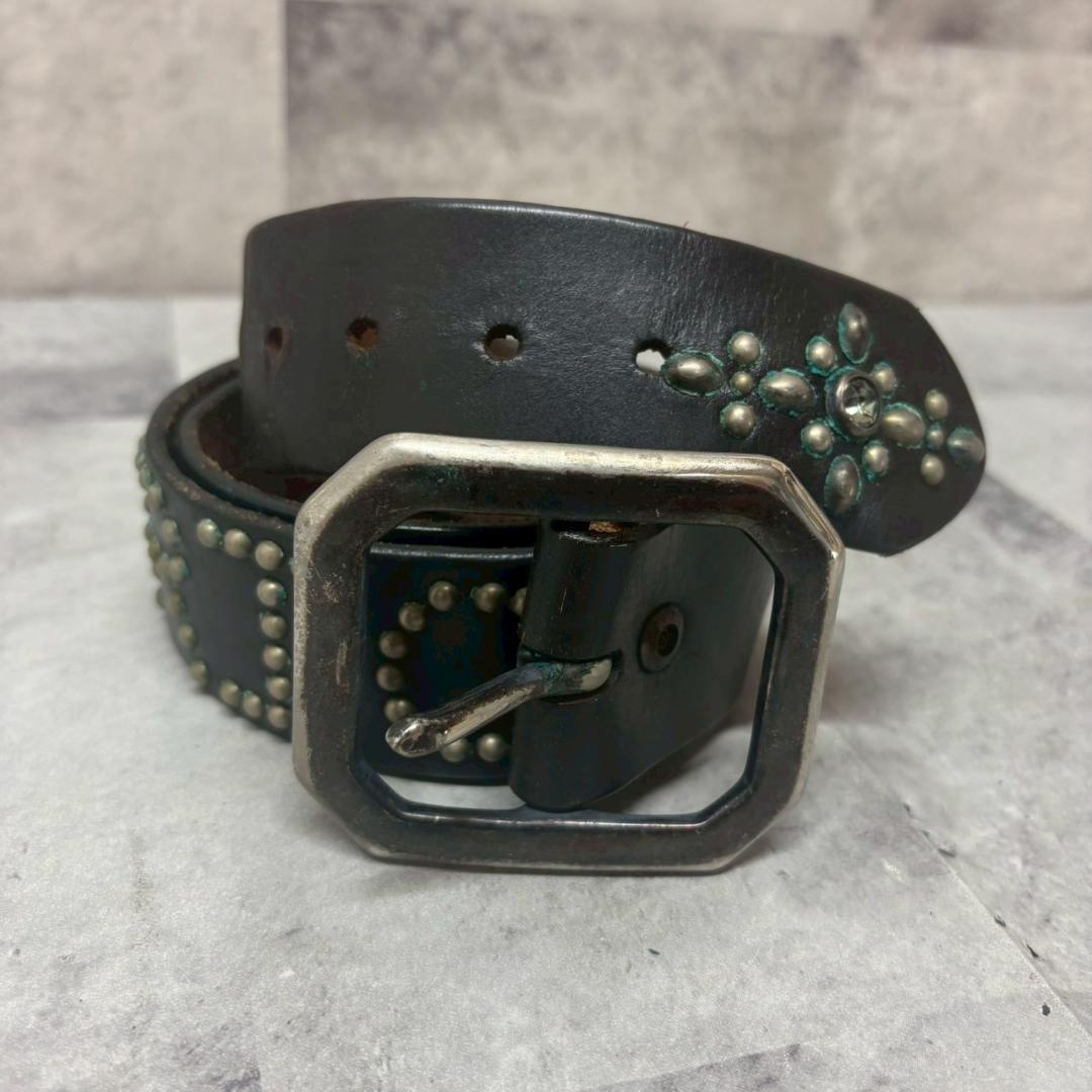 OLD STUD スタッズベルト　ハンドメイド レザー DMG16