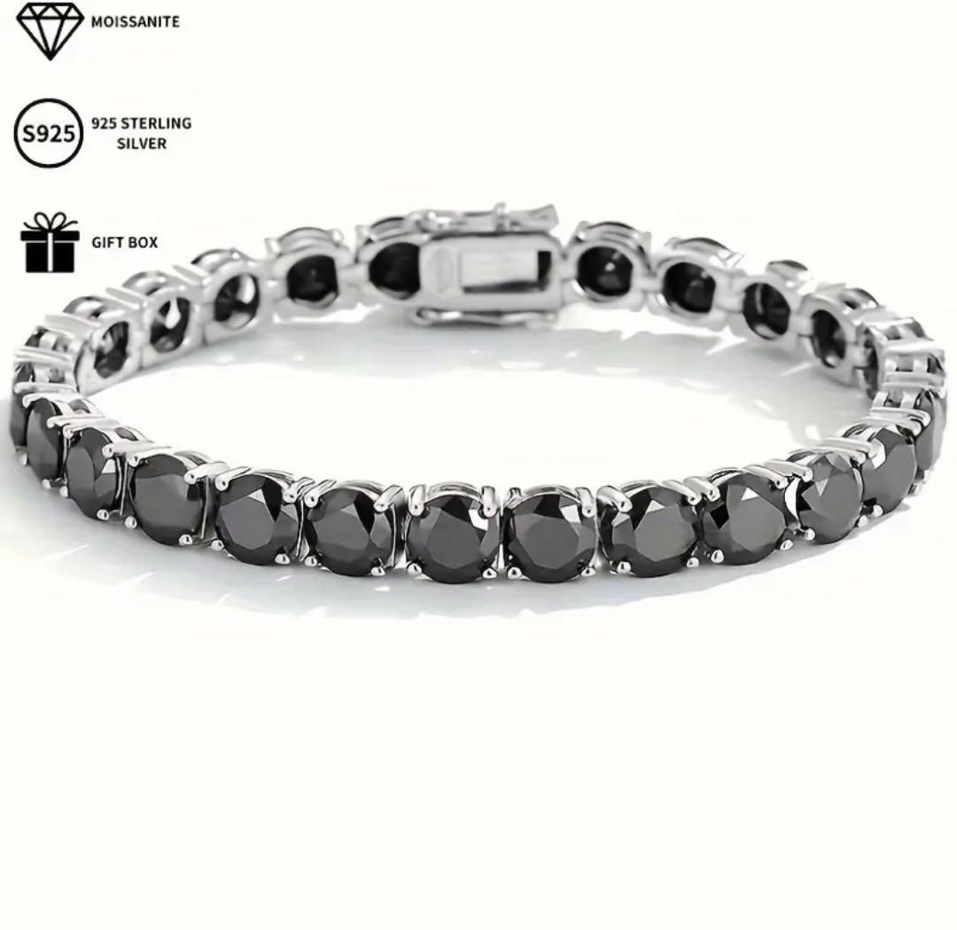 ブラックモアサナイト×S925 高級テニスチェーンブレスレット　ブリンブリン