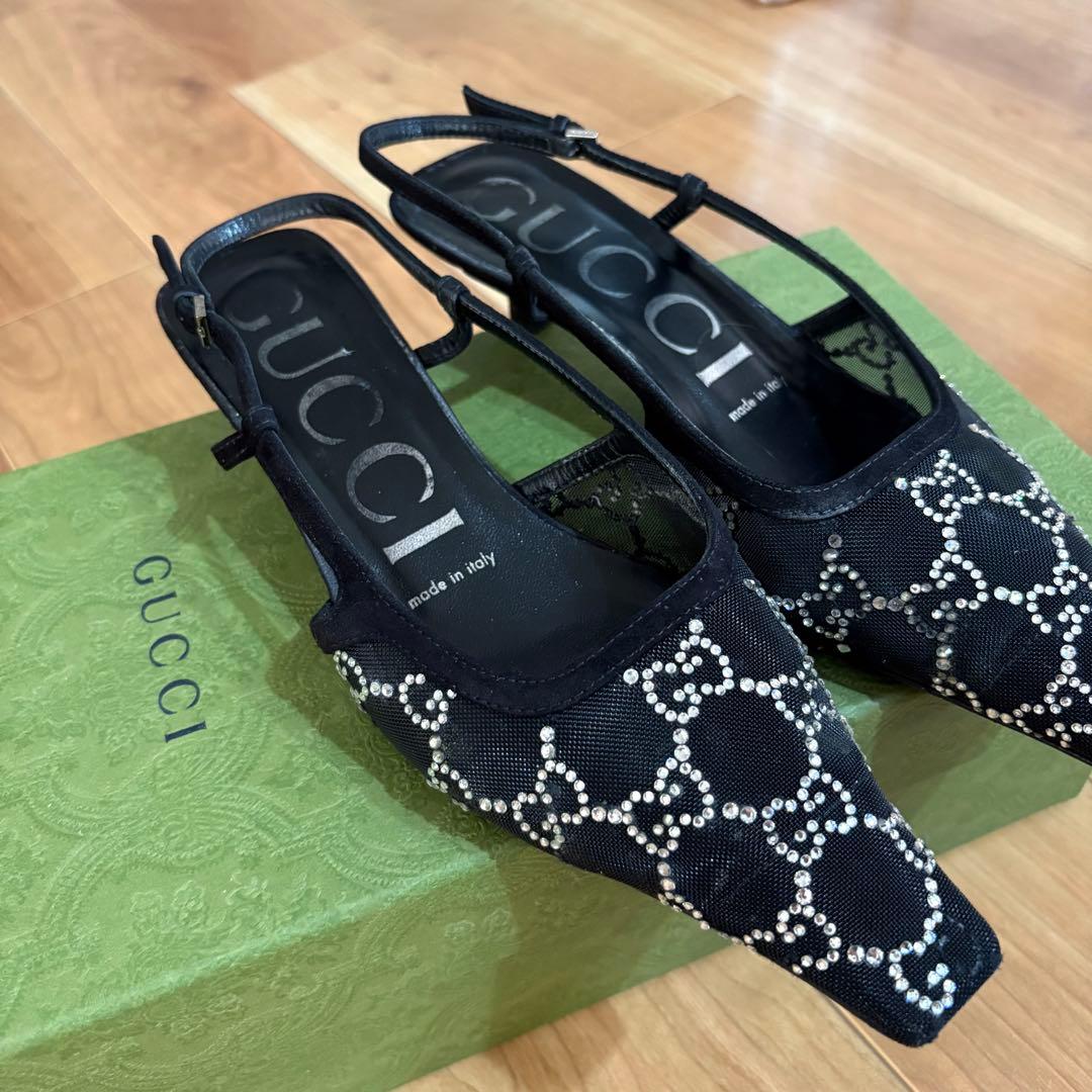 GUCCI GG クリスタル スリングバック パンプス グッチ レディースシューズ/靴スリングバッグパンプス