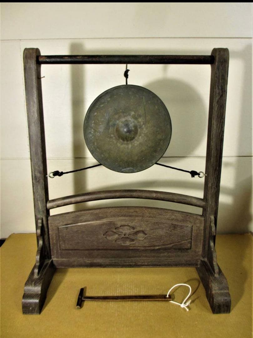 銅鑼、木製スタンド付き(古民具) 銅鑼（どら ドラ） 36インチ（約90cm） 3点セット（本体・スタンド