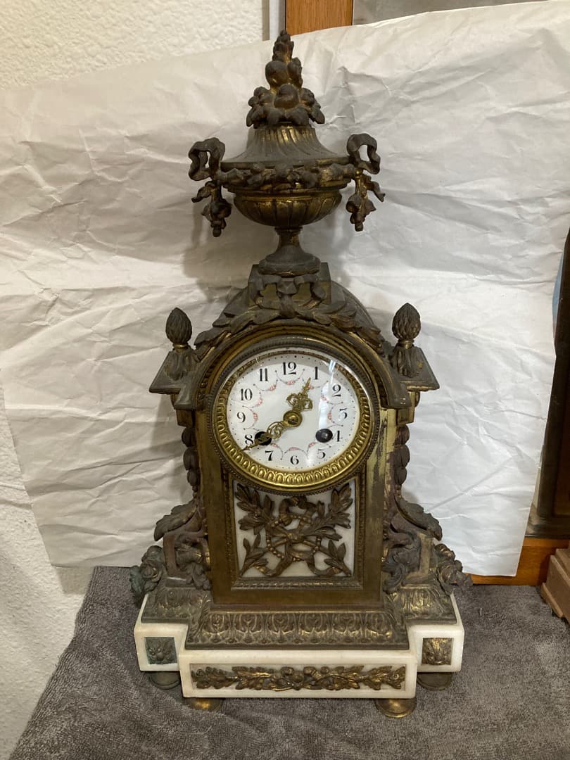 1855年 フランス 大理石 彫金 置き時計 ゼンマイ 時計 振り子 花文字盤