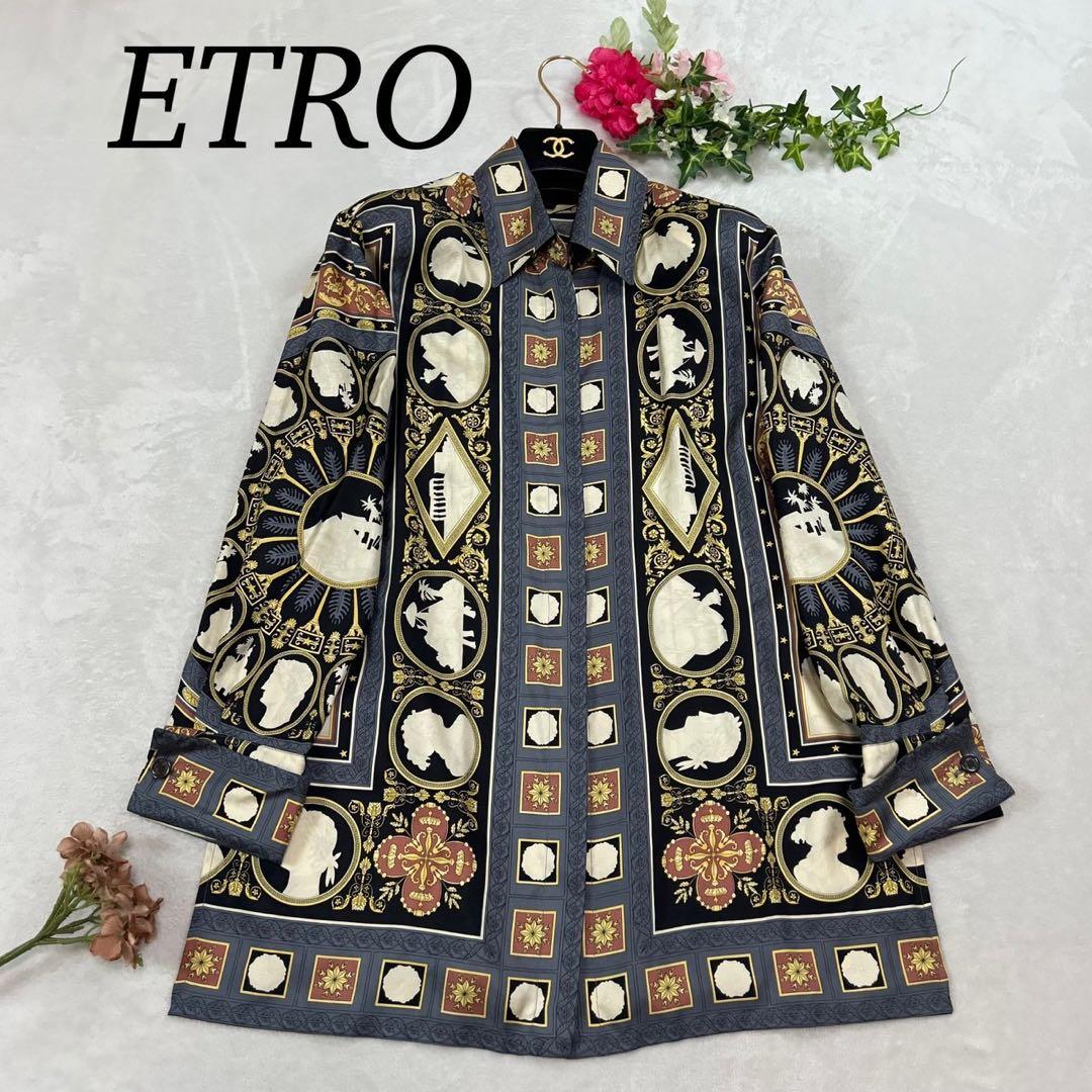 J917 美品 M エトロ シルク100% シャツ マルチカラー レディース