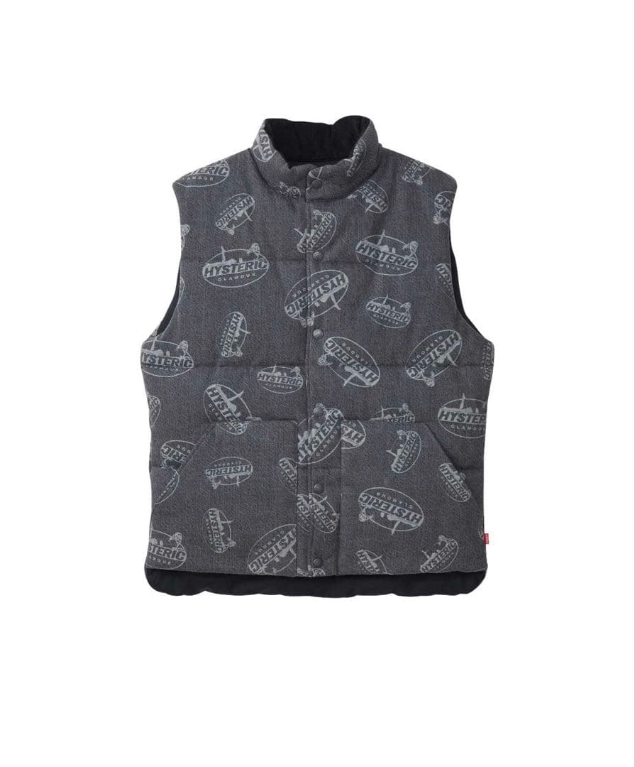 HYSTERIC GLAMOUR ロゴプリント ダウンベスト グレー