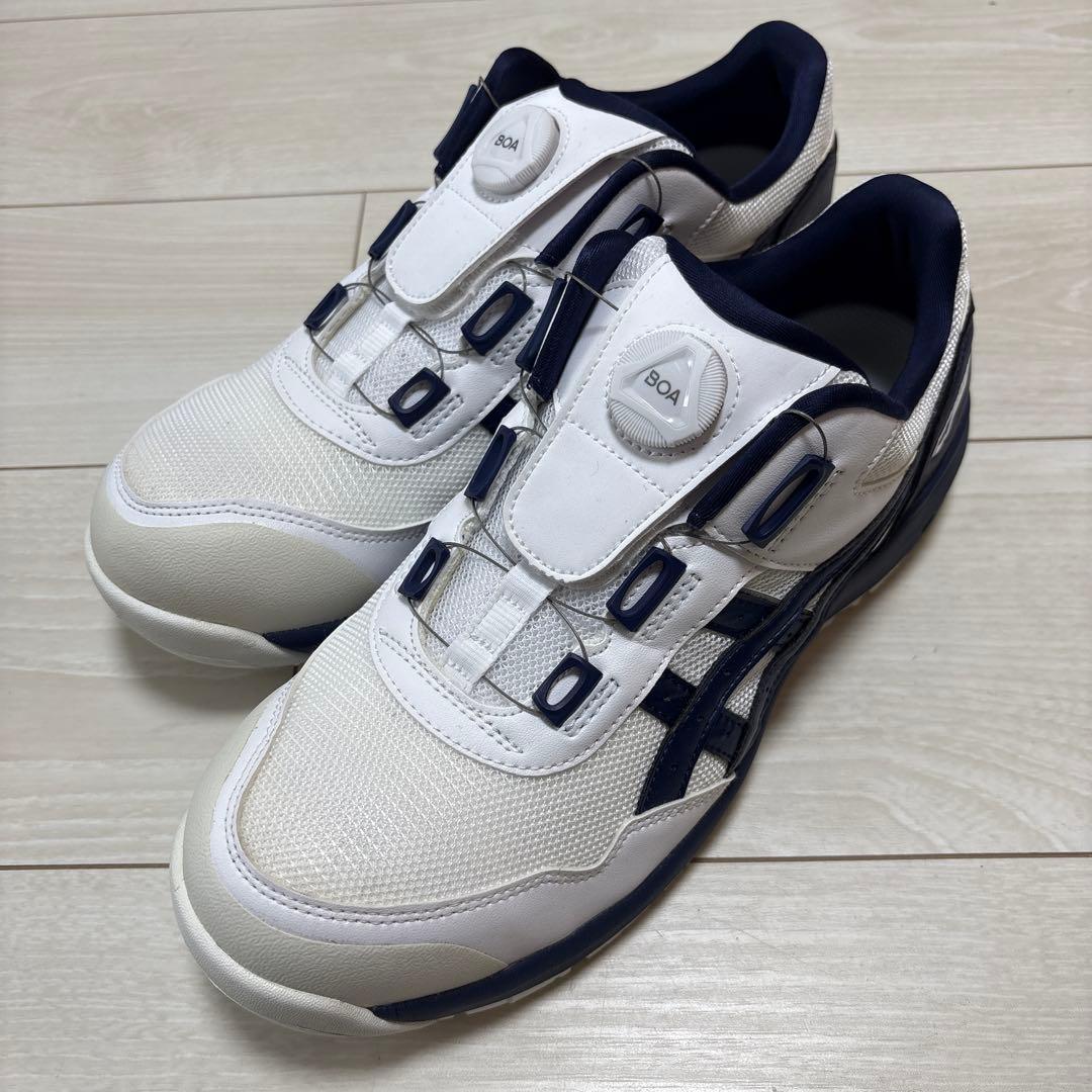 アシックス　白　青　安全靴