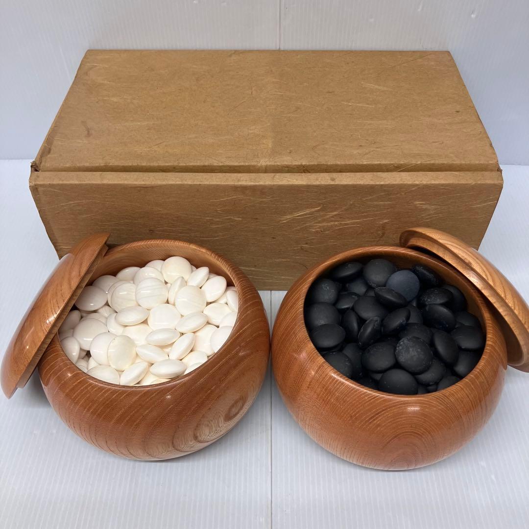 【碁石セット】囲碁 蛤 那智黒石　貝 木製 欅 特大　碁笥　趣味 遊び