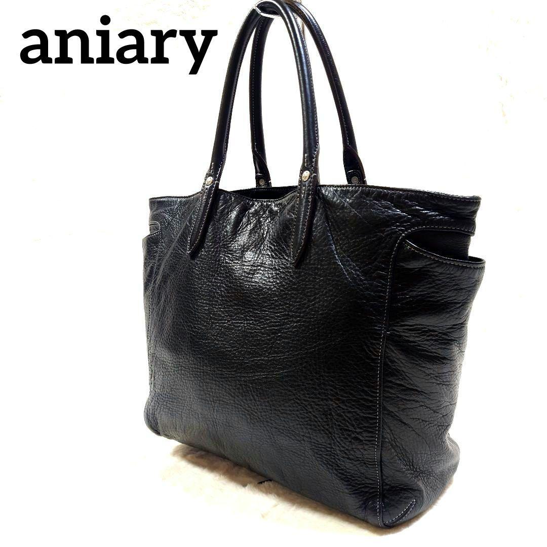 アニアリ オールレザー ビジネス トートバッグ シボ革 ブラック A4収納