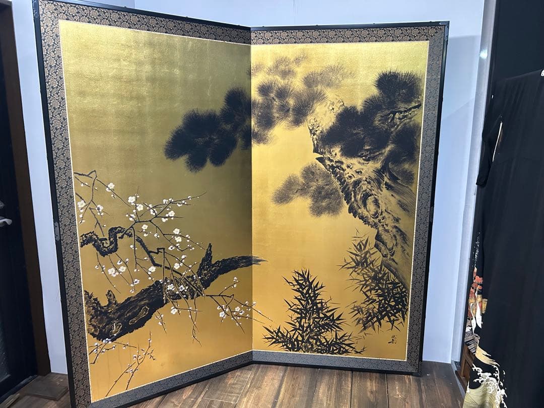 【大幅値下げ】【特価！】金屏風　松竹梅