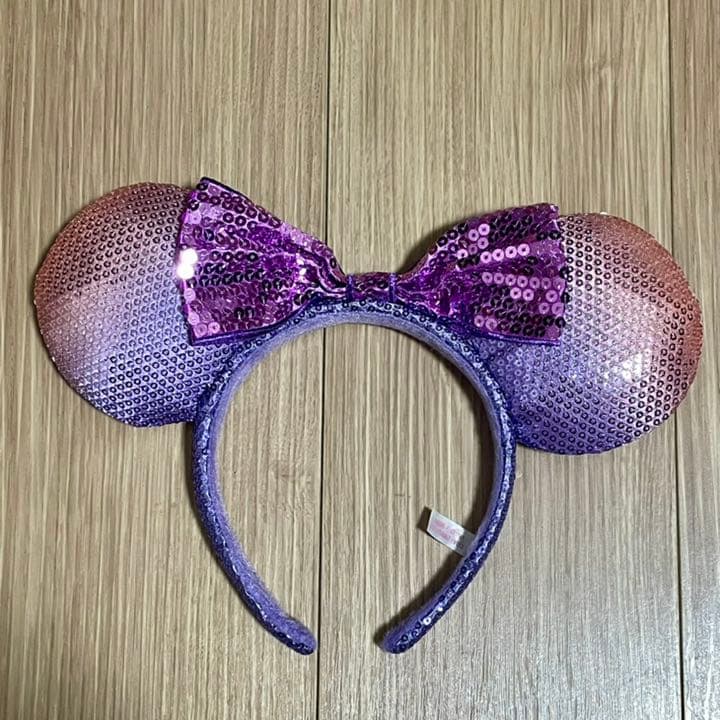 ディズニーリゾート スパンコールミニーカチューシャ ピンクパープル