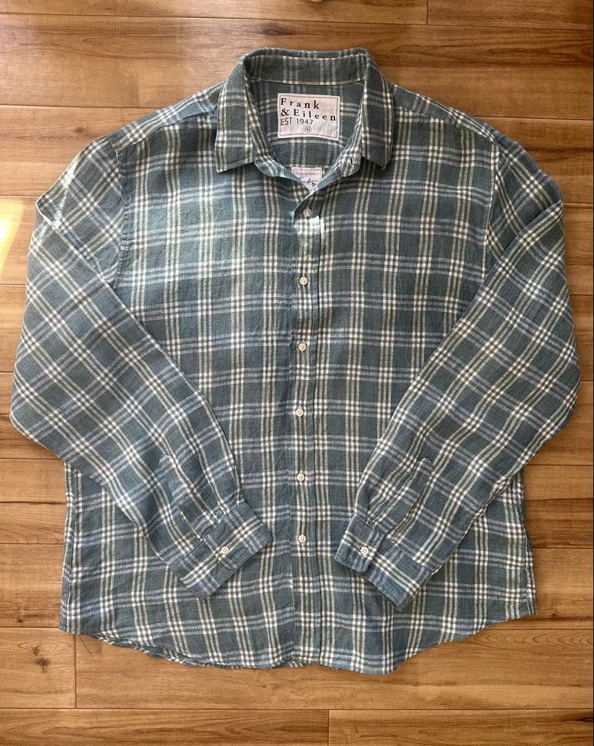 極美品Frank & Eileen チェック柄　ブルー長袖シャツ XL